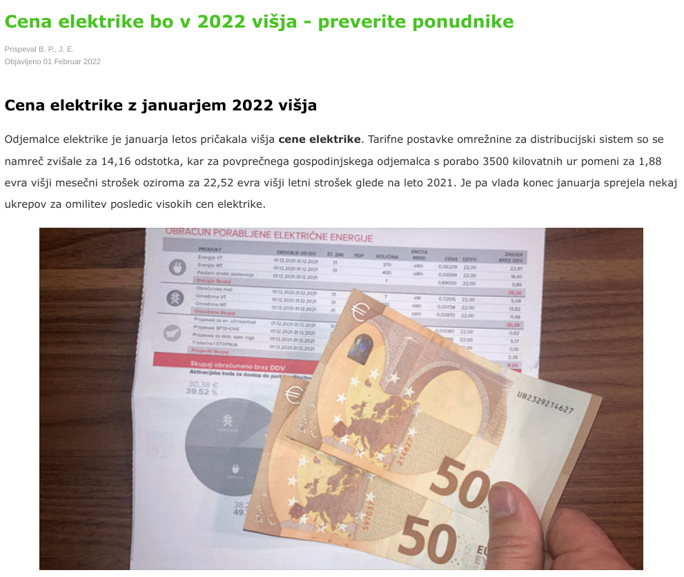 cena elektrike - seo sestavine